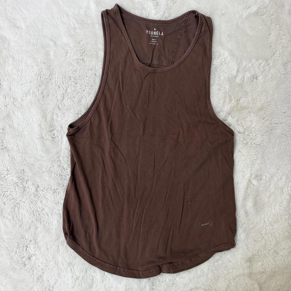 YoungLA Men's Brown Cotton Tank Top Medium